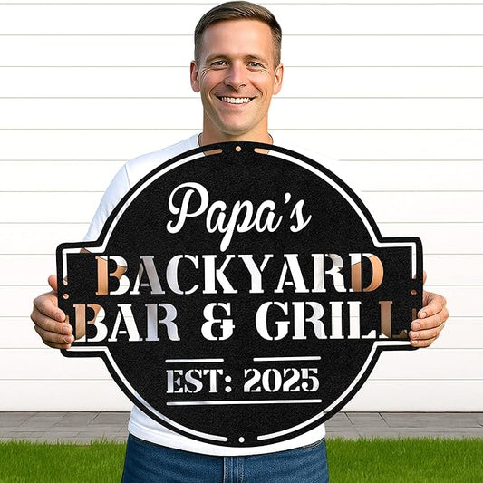Custom BBQ Grill Metal Sign Personalized Name Wall Art for Outdoor Barbecue Patio Kitchen Backyard Decor Gift for Dad Husband Men Papa Grandpa Father Grilling Enthusiasts Family Lover Funny Gifts 60