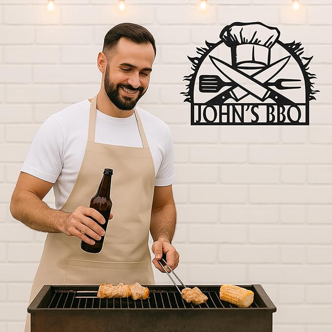 Custom BBQ Metal Sign Personalized Grill Name Wall Art for Outdoor Kitchen Patio Backyard Decor Fathers Gift for Dad Grandpa Husband Barbecue Smoker Area Sign, Grilling Lover Gifts 21