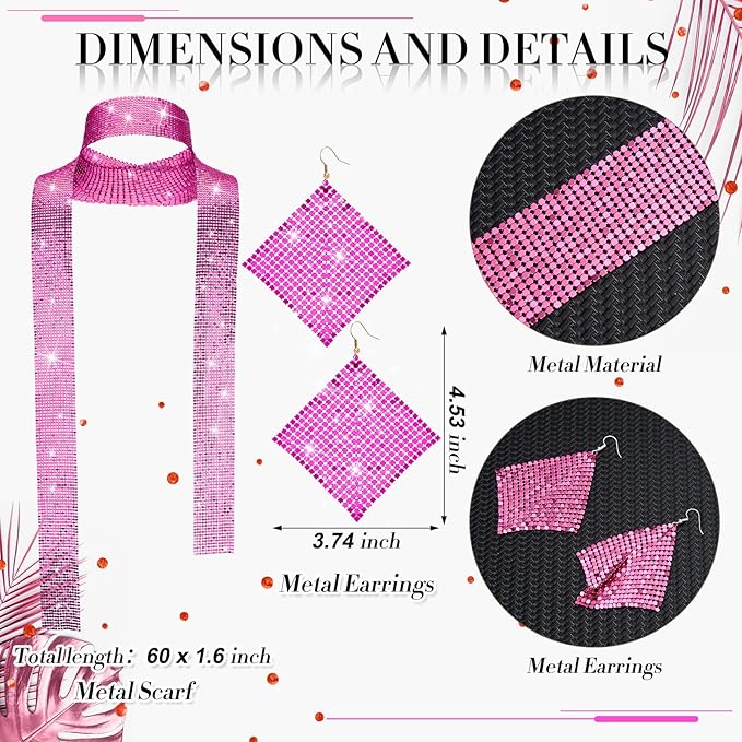 Sasylvia 5 Pcs 70s Disco Accessories Halloween Women Costume Jewelry Sequin Scarf Earrings Sunglasses Bracelet Headband
