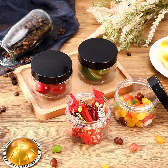SATINIOR 36 Pieces 2 oz Plastic Jars with Lids Wide Mouth Airtight Reusable Container Acrylic Cosmetic Small Jars for Lotions Ointments Travel Toiletries Creams Make up Storage(Black)