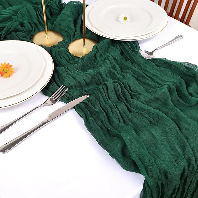 12 Pack Christmas Table Runner Emerald Green Cheesecloth Table Runner 10FT Boho Cheese Cloths Gauze Fabric 120 Inch for Wedding Birthday Party Baby Shower Centerpiece Home Decorations