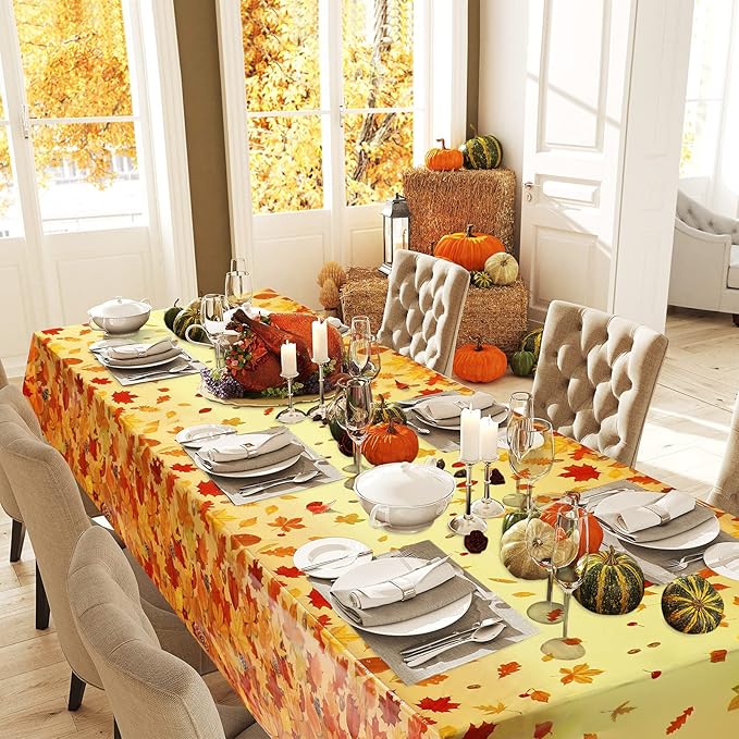 Fall Maple Leaves Tablecloth Thanksgiving Fall Party Table Cover Autumn Maple Leaves Table Cover Fall Plastic Table Decoration for Harvest Festival Party Dinner Home Table Supplies Decor (6 Pieces)
