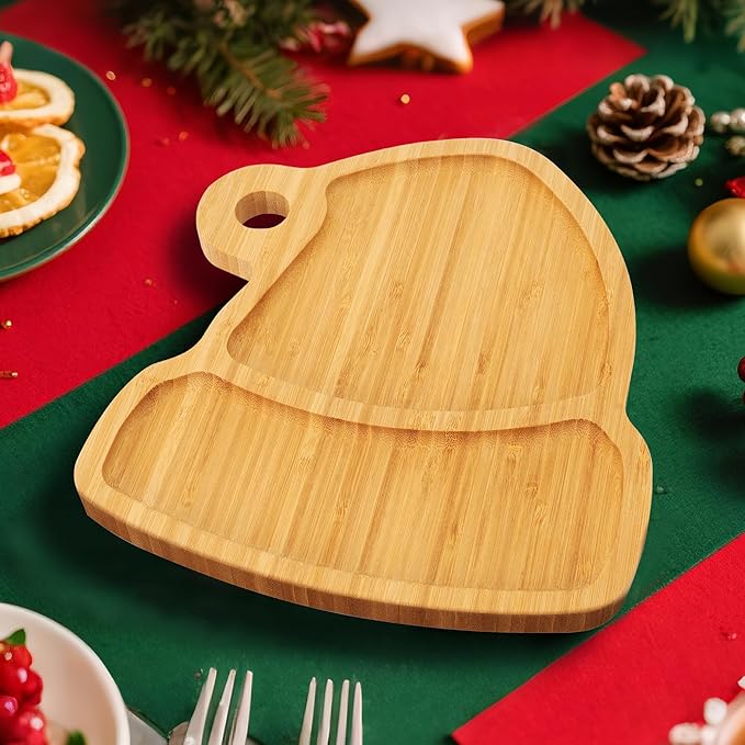 Christmas Serving Tray, Christmas Hat Shape Charcuterie Board, Bamboo Serving Platter Dish for Holiday Party Food Tray for Cheese Snack Fruit 10 x 8.7 x 0.6 Inches