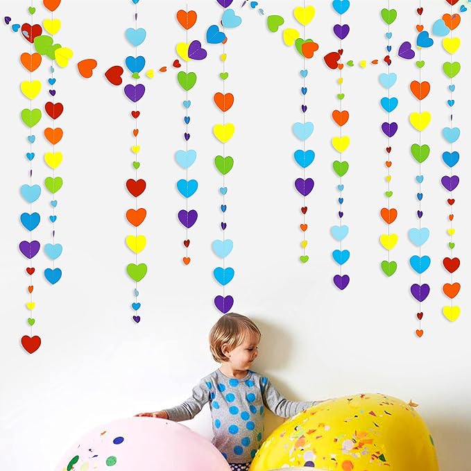 52Ft Valentines Day Party Decorations Rainbow Love Heart Garland Colorful Hanging Paper Heart Streamer Banner for Birthday Anniversary Bachelorette Engagement Wedding Baby Bridal Shower Carnival Party