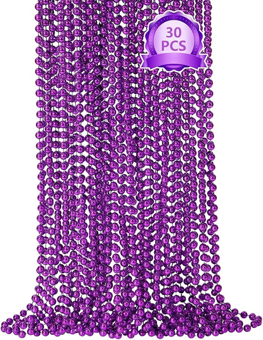 SHAOQINLIN 30 PCS Purple Mardi Gras Beads, Purple Beads Necklaces 33" Metallic Beaded Costume Necklaces Party Necklaces for Halloween Mardi Gras Parade Throws Wedding Birthday Party Favors