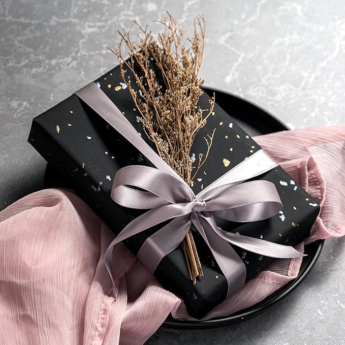 WRAPAHOLIC 30 Inch Jumbo Black Wrapping Paper Roll - 30 Inch x 16.5 Feet - Black Gold Design with Silky Touch Perfect for Birthday, Holiday, Wedding, Baby Shower