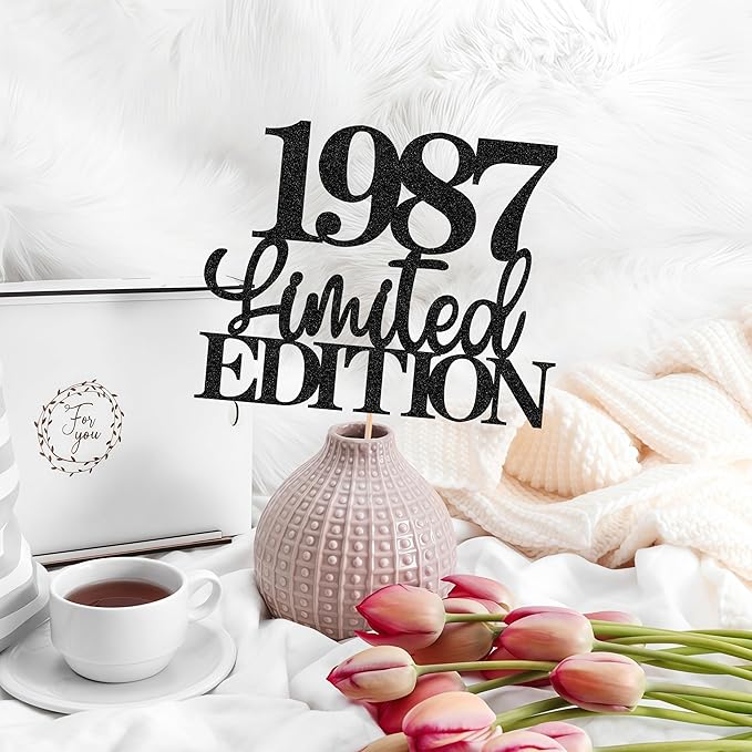 Limited EDITION 1987 Cake Topper - Black Glitter Happy 38th Birthday Party Cake Decoration Supplies, Cheer to 38 Years Cake Bunting Decor for 38th Birthday Party Photo Booth Props