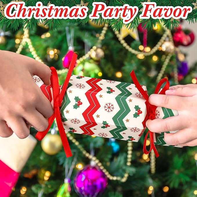 Xinnun 50 Packs Christmas Cracker Kit No Snap Xmas Party Table Favors Snowflake Reindeer DIY Christmas Party Cracker Candy Boxes for Holiday Dinner Decoration Gift (Ripple Style)