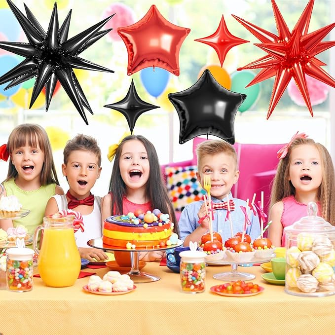 22 Pcs Star Balloons,22/18/10 Inch Star Foil Mylar Balloon,Spike Balloons and Four Pointed Balloon for Party Supplies Christmas Birthday Wedding Photo Booth (Black Red)
