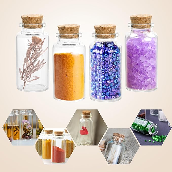 100 Pack Mini Glass Bottles with Cork 10 ml Mini Glass Vials with Cork Stoppers with Label Tags and String for Crafts Decoration Wedding Party Favors