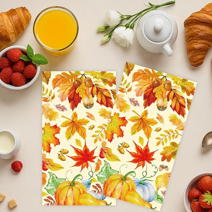 100 Pack Fall Paper Napkins, Autumn Maple Leaves Pumpkin Dinner Party Napkins Disposable Guest Paper Hand Towels Party Supplies for Fall Thanksgiving Harvest Home Dinner Table Bathroom