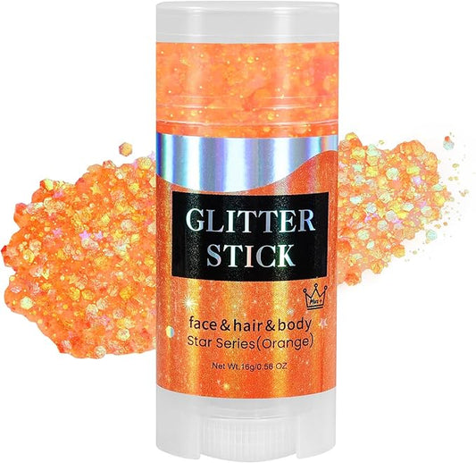 Mysense Orange Body Glitter Stick, Face Hair Glitter Gel for Kids, Festival Rave Outfit Accessories for Women, Sparkling Mermaid Sequins Chunky Glitter Makeup, 0.56oz