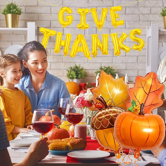 Fall Thanksgiving Balloons Banner Large Premium Foil Pumpkin Maple Leaf Pinecone for Autumn Thanksgiving Party Baby Shower Birthday Backdrop