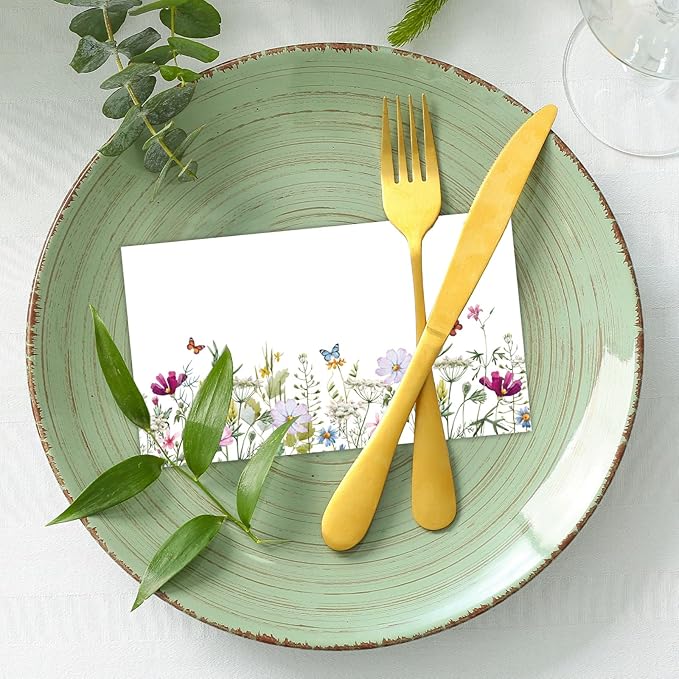 Whaline 100Pcs Wildflower Place Cards 2 x 3.5 Inch Watercolor Floral Butterfly Tented Cards Seating Cards for Spring Wedding Bridal Shower Party Table Setting