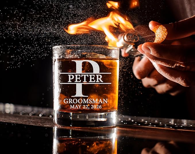Set Of 8, Personalized Whiskey Glass For Groomsman Gifts, Best Man, Groom, 11oz Old Fashioned Custom Monogrammed Whiskey Glass