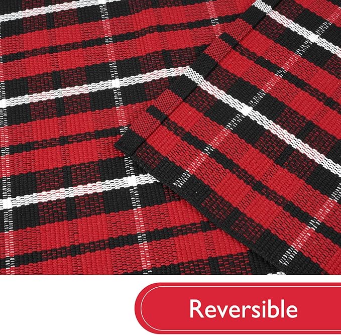KIMODE Christmas Door Mats Outside 27.5"x43", Red and Black Buffalo Plaid Rug, Farmhouse Christmas Front Door Mat, Washable Reversible Outdoor Christmas Decor for Front Porch, Entryway, Kitchen