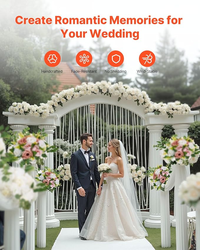 VEVOR Flower Ball Arrangement Bouquet 10PCS, 9.5-Inch Diameter Artificial Flower Balls Wedding Table Centerpieces, Faux Rose Arrangements for Wedding Centerpiece Home Decoration, Pink and White Roses