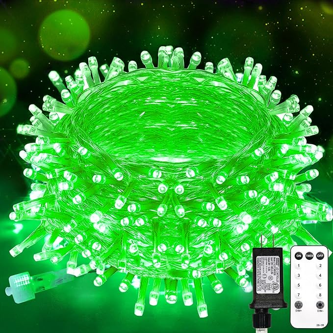 suddus Connectable Green Chirstmas Lights Outdoor with Remote, 66ft 200 LED String Lights Plug in Waterproof, Dimmable Clear Wire Fairy Lights for Xmas Tree,Halloween,Garden,Porch,Party Decorations