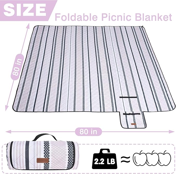Oversized Waterproof Picnic Mat, Dustproof Washable Outdoor Beach Mat. Suitable for Camping, Outdoor, Beach, Party and Concert. (Dark Green & Light Brown, 80" x 80")