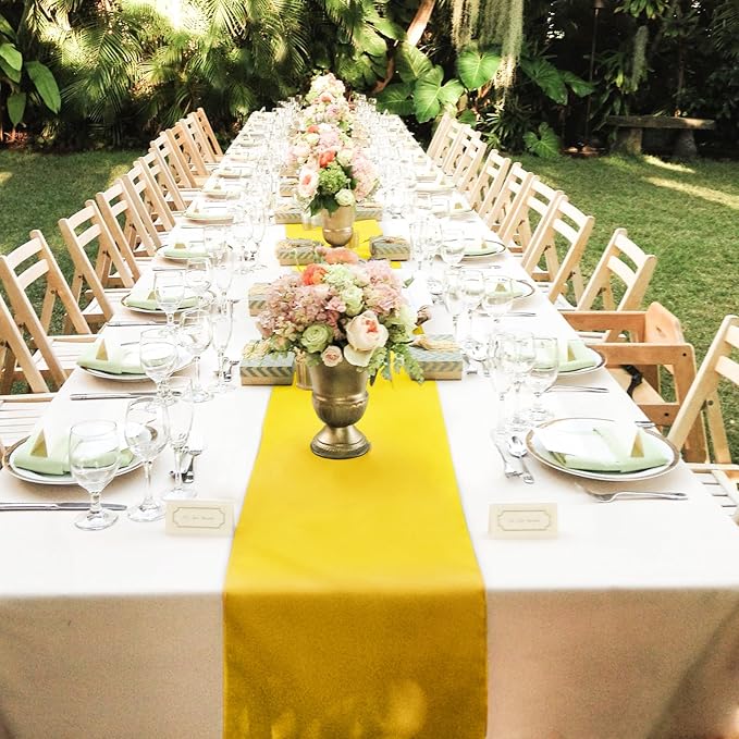 5 Pack Satin Table Runner Yellow 12 x 108 Inch Long,Satin Silk Table Runner for Wedding,Birthday Party and Banquet(Yellow,5 Pack)