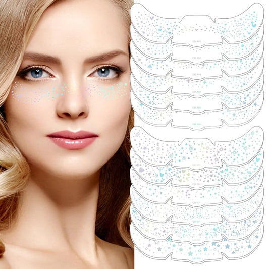 24PCS Holographic Glitter Freckles, Holographic Multichrome Fake Freckles Face Tattoo Long Lasting Glitter Makeup Patches for Halloween Christmas Party