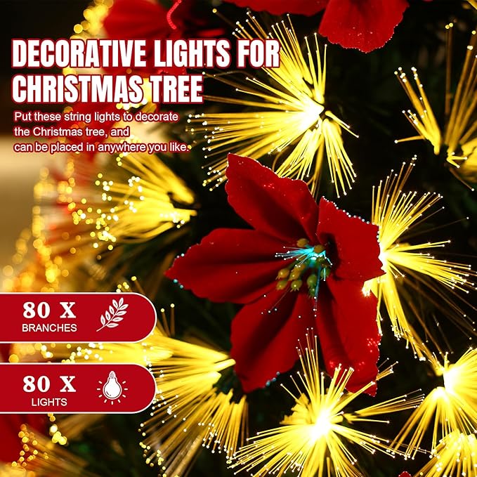 Joyhalo 3 FT Fiber Optic Mini Christmas Tree, Pre Lit Christmas Tree, Table Top Small Christmas Trees with Star Tree Topper，Flowers, Bows, Metal Stand