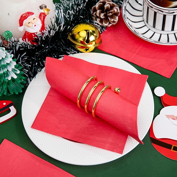 FLOWERCAT 100-Count 2-Ply Christmas Napkins & Red Cocktail Napkins - Napkins Disposable Premium Quality - 5" x 5" Red Paper Napkins for New Year Party & Christmas,Bar,Weddings,Birthday