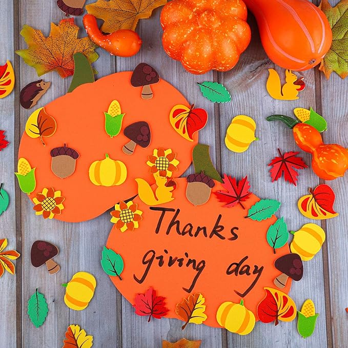 Aneco 500 Pieces Leaf Foam Stickers Self-Adhesive Fall Maple Squirrels Acorns Stickers for Fall Thanksgiving Scrapbooking Craft Decorations, Assorted Fall Theme