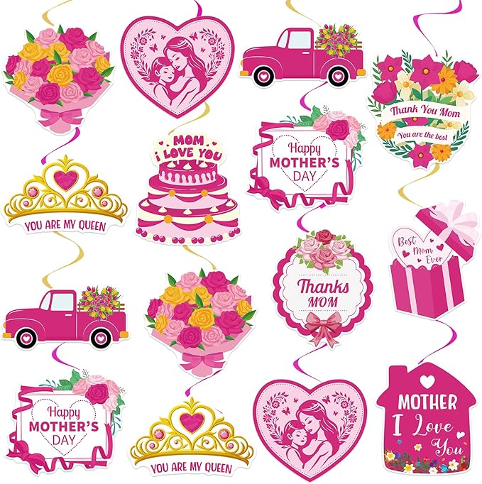 40Pcs Mother's Day Decorations Hanging Swirls, Double Sided Mother's Day Hanging Decorations Best Mom Ever Ceiling Hanging Foil Swirls for Mothers Day Party Decor