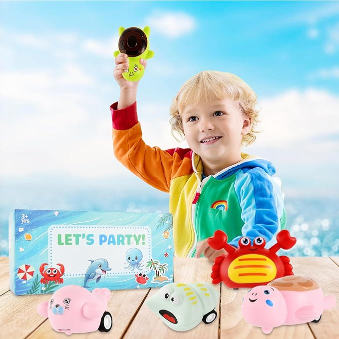 Small Pull Back Toy Cars Set,12 PCS Mini Racing Vehicles for Holiday Birthday Party Favors,Goodie Bag Stuffers,Classroom Prizes,Bulk Toys for Kids (Shark,Crab,Clownfish,Turtle,Dolphin,Sea Lion,Snail)