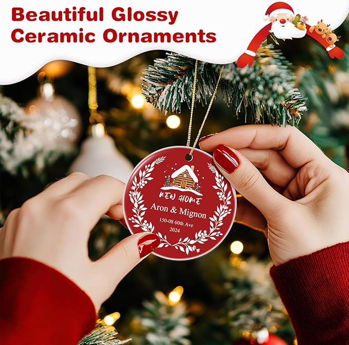 Custom Ceramic Christmas Ornaments with Photo Text - Personalized New Home Christmas Hanging Decorations Decorations