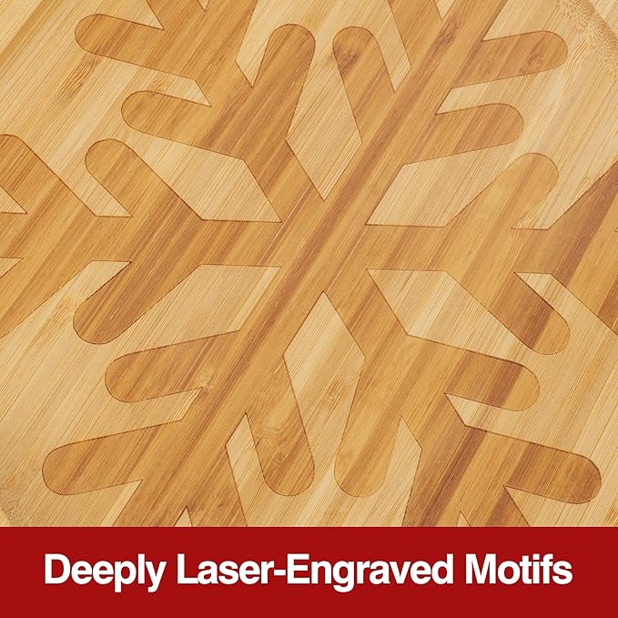 Christmas Serving Tray, Snowflake Shape Charcuterie Board, Bamboo Serving Platter Dish for Holiday Party Food Tray for Cheese Snack Fruit 10 x 8.7 x 0.6 Inches