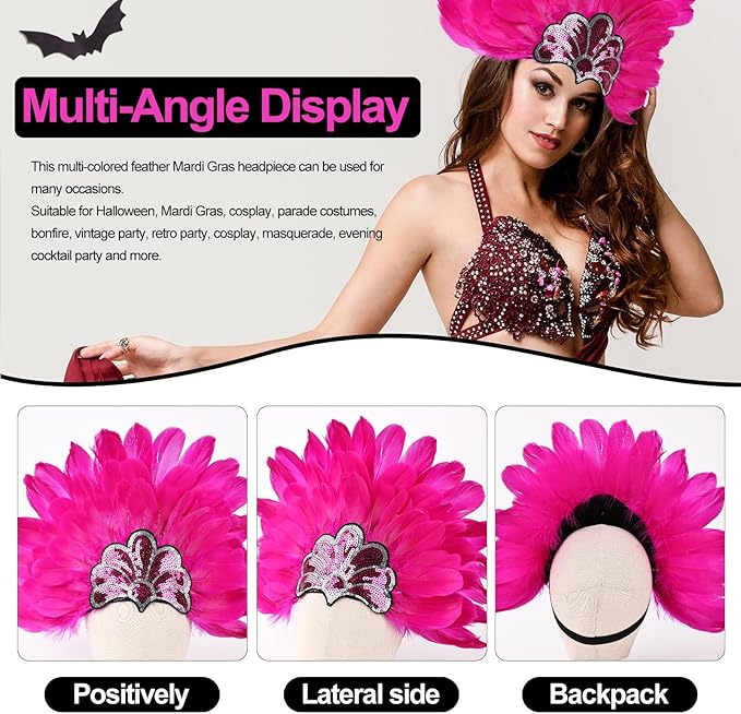 Women's Carnival Feather Headpieces Sequin Headdress for Wedding Masquerade Party Cosplay Feather Headbands