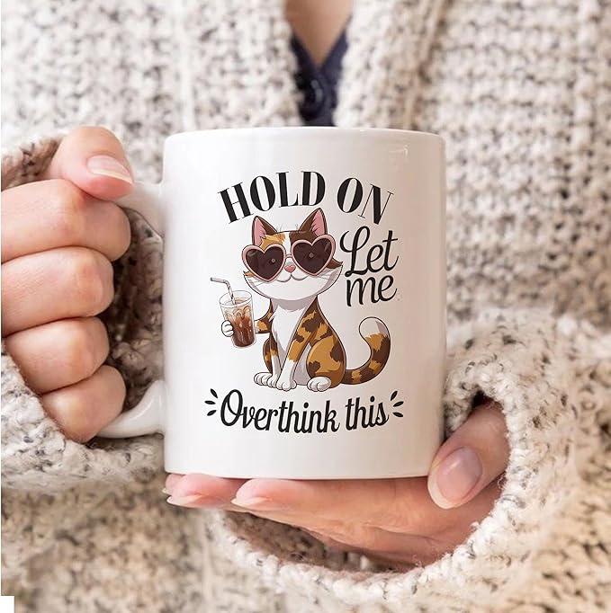 Funny Cat Let Me Overthink This White Ceramic Mugs, Drinking Cups, 11oz 15oz