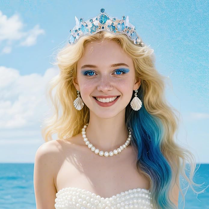 Mermaid Crown Sea Star Headband - Glitter Ocean Princess Headpiece Costume for Birthday Party Headwear Accessories