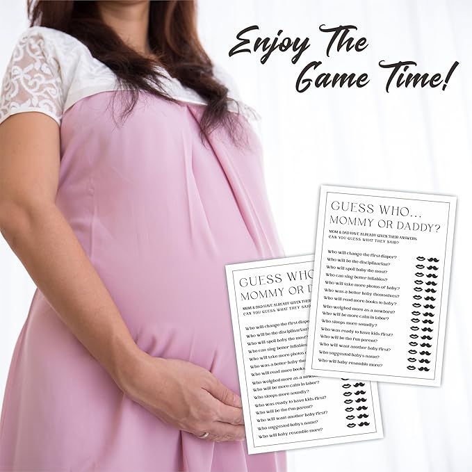 5" X 7" Baby Shower Party Games-Set Of 30 Minimalism Black & White-Mommy Or Daddy Game For Guest-Wishes For Baby-Baby Announcement Gender Reveal Game Card 03