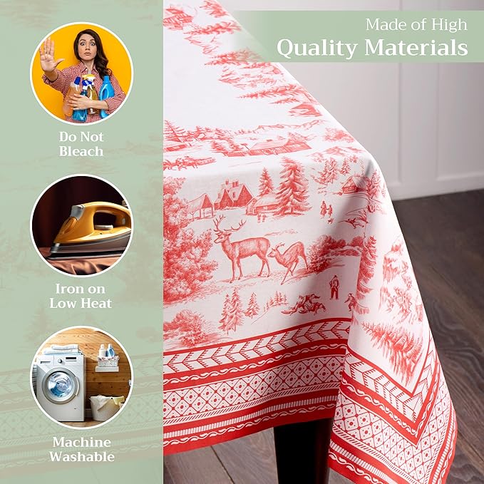 Maison d' Hermine Table Cloth Rectangle Table 100% Cotton 70 x 120 Inches Fall Tablecloth Reusable Everyday Use for Thanksgiving Christmas Decorations Dining Farmhouse Party (Winter Jouy)