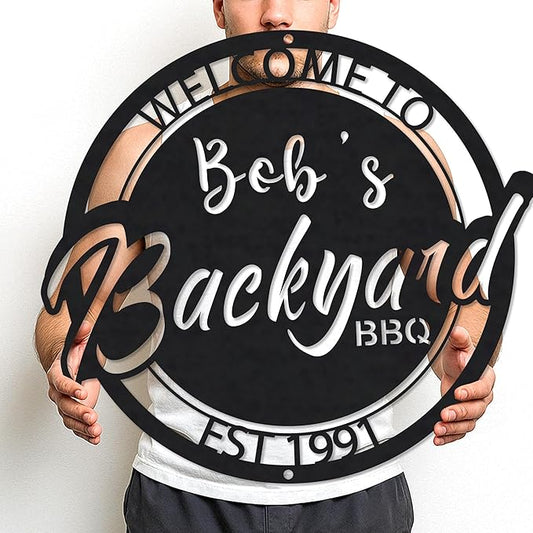 BBQ Metal Sign for Grill Masters - Personalized Barbecue Kitchen Decor - Vintage Man Cave Sign - Outdoor Patio, Porch, Garden Accessories - Custom Gift for Dad, Grandpa