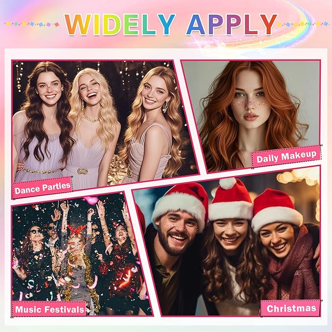 10 PCS Multi-color Glitter Freckles Facs Tattoos, Rainbow Freckles Makeup Patches, Long Lasting Glitter Temporary Tattoos for Halloween Christmas Party