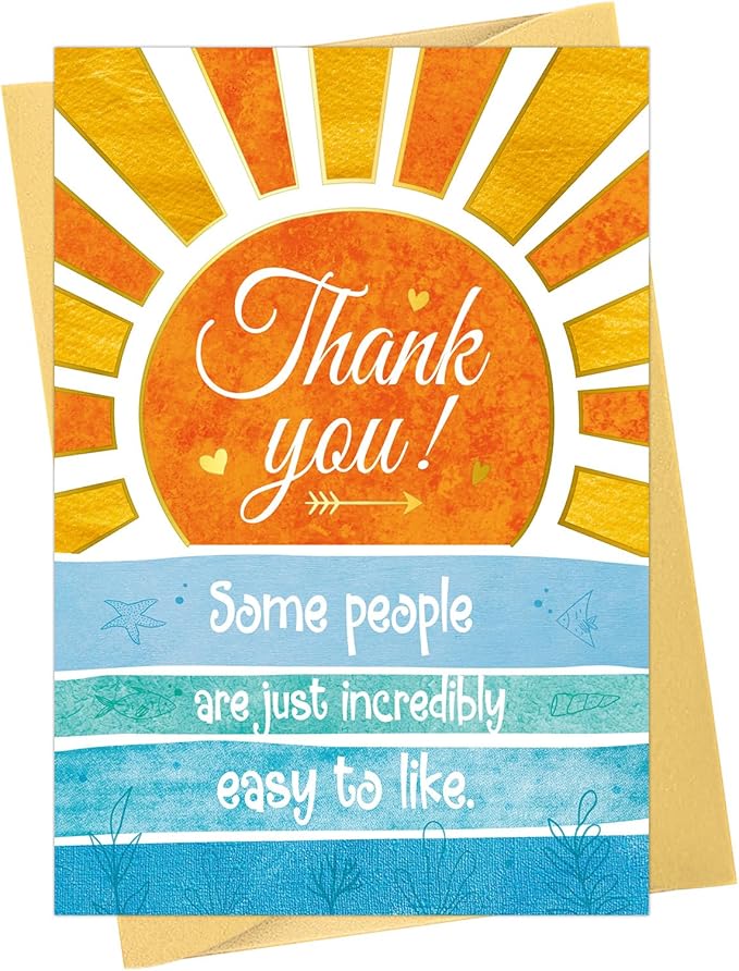 Thank You Card - Sunrise & Ocean Design Premium Greeting Card Suitable Appreciation Gift for Friends, Coworkers, Farewells or Just Because, (5.5x8 Inch Envelope Included)