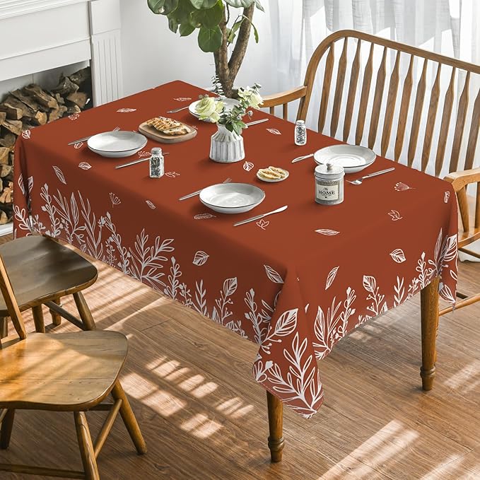 Horaldaily Fall Tablecloth 60×60 Inch Square, Thanksgiving Autumn Harvest Caramel Wild Flowers Table Cover for Party Picnic Dinner Decor
