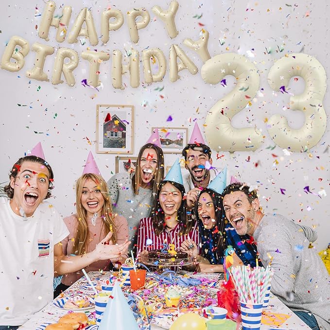 40 Inch Large Cream White 32 Balloon Numbers Big Foil Helium Number Balloons Jumbo Happy 32nd Mylar Birthday Party Decorations for Women or Men 23 Anniversary Party Supplies