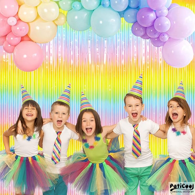 Pastel Rainbow Streamers - Thicken 4 Pack 3.2 x 8.2 FT - Pastel Rainbow Foil Fringe Curtains, Pastel Backdrop for Birthday, Baby Shower, Easter, Spring Party Decorations