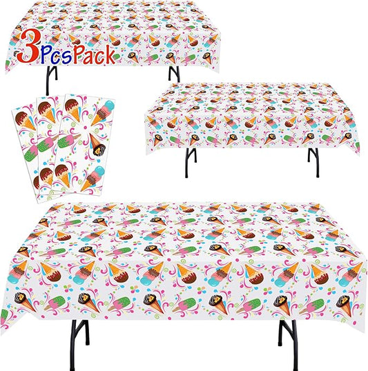 AnapoliZ Ice Cream Plastic Tablecloth | 3 Pack (54" x 102") | Rectangular Popsicle Table Cover | Summer Party Decoration | Social, BBQ Table Cover