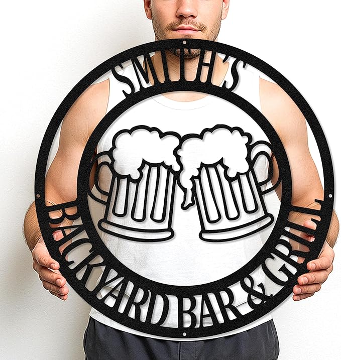 Custom BBQ Grill Metal Sign Personalized Name Wall Art for Outdoor Barbecue Patio Kitchen Backyard Decor Gift for Dad Husband Men Papa Grandpa Father Grilling Enthusiasts Family Lover Funny Gifts 03