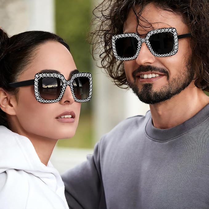 10/20 Pack Crystal Oversized Square Sunglasses Retro Diamond Glitter Sparkling Disco Glasses Party Favors