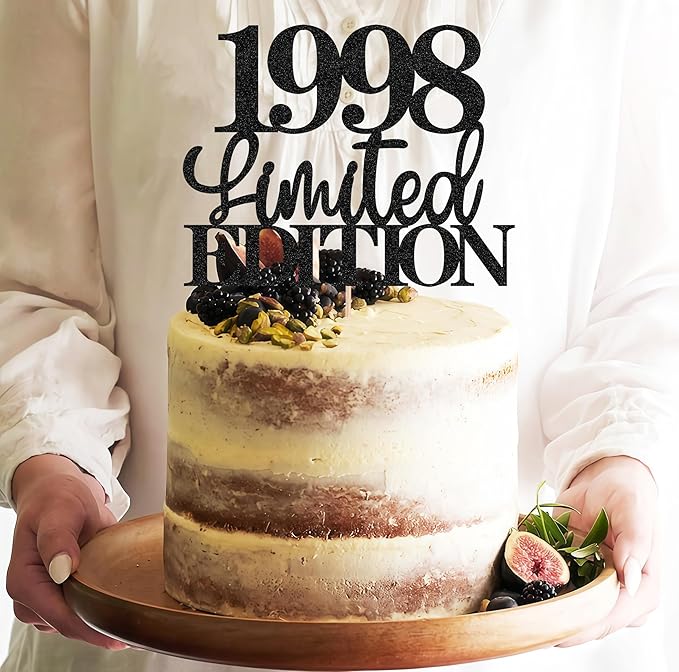 Limited EDITION 1998 Cake Topper - Black Glitter Happy 27th Birthday Party Cake Decoration Supplies, Cheer to 27 Years Cake Bunting Decor for 27th Birthday Party Photo Booth Props