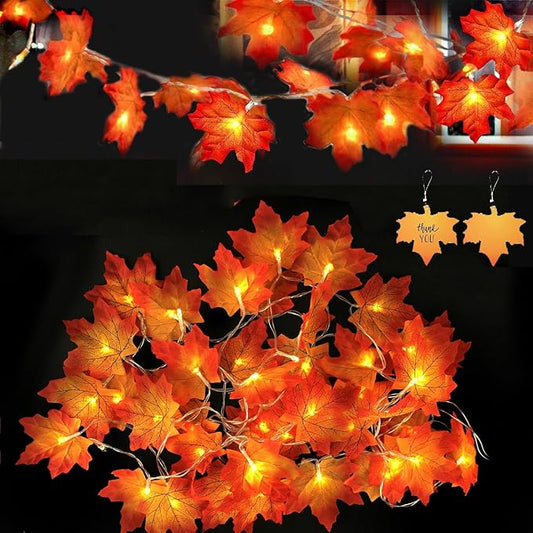 AKIT Maple Leaves Garland Fall Decor Outdoor String Lights Waterproof 45 LED String Lights with Timer, Fall Garland Leafs Lights Fall Decorations for Home Thanksgiving Decor Indoor