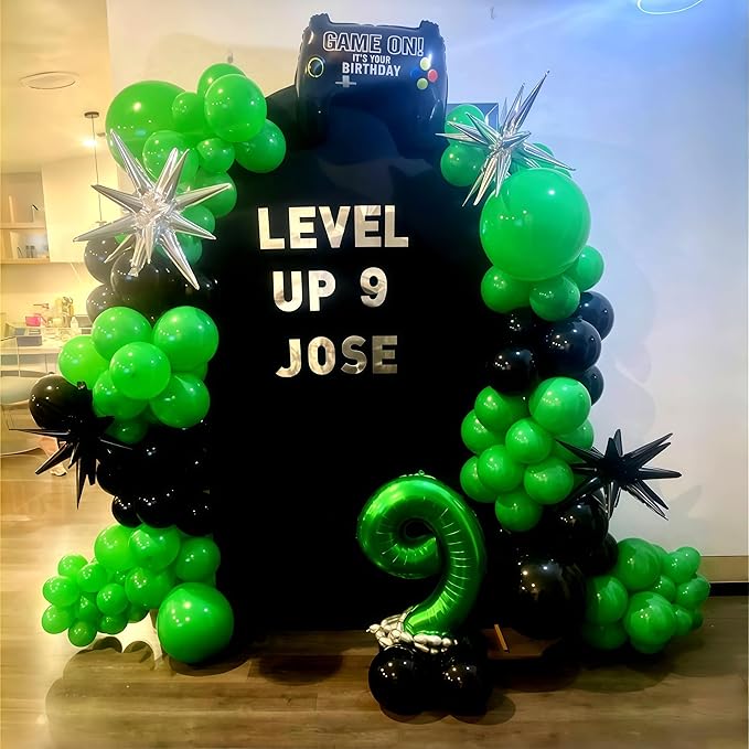 Green and Black Balloon Garland Arch Kit, Matte Black Light Lime Green Latex Balloons Video Game Balloon Arch & Garland for Boys Men Gamer Jungle Football Theme Birthday Baby Shower Party Decorations