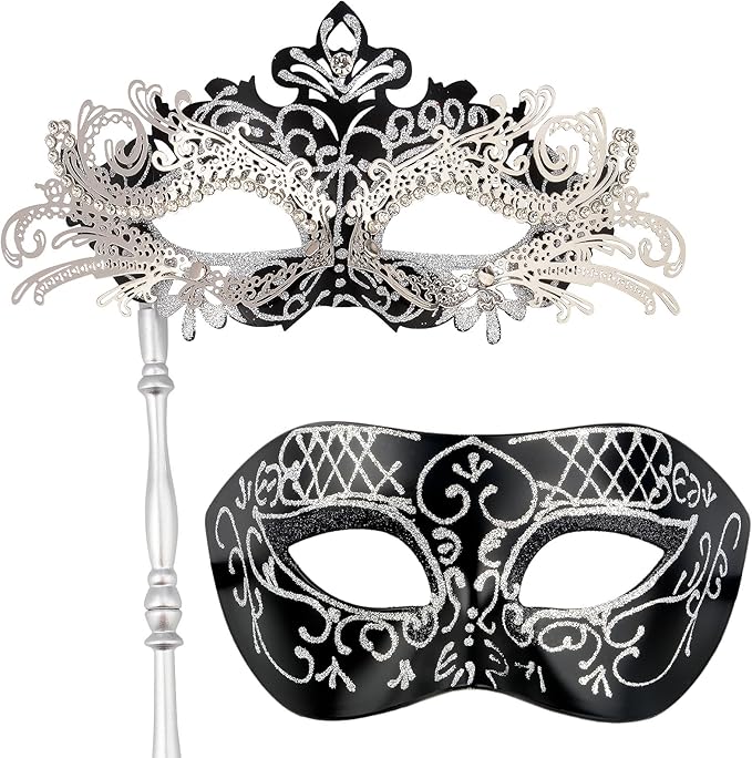 Hoshin Masquerade Mask for Couple, Mardi Gras Deecorations Venetian Masks with Stick for Womens